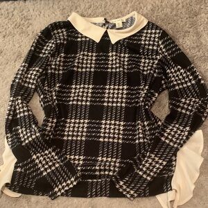 Faith and Joy Black and White Plaid Peter Pan Collar Blouse